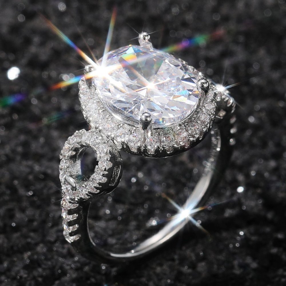 😍Beautiful Hollow Oval Pure Zircon Cubic Carved Macro Pave Silver Rings, K812